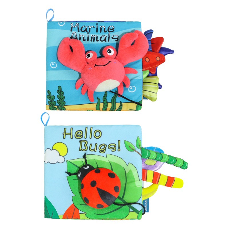 Baby Cloth Book Early Education Baby Can Not Tear Stereo Cloth Book Enlightenment Cognitive Animal Crab Book Fabric Toys in Stock
