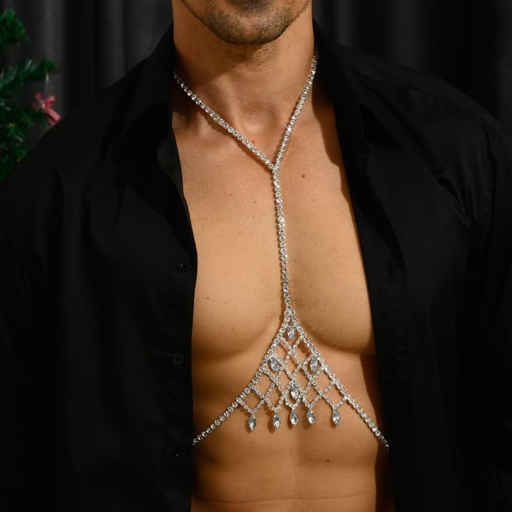 Amazon Explosions Men's Body Chain Sexy Bikini Rhinestone Chest Chain Waist Chain Accessories Women's Body Chain