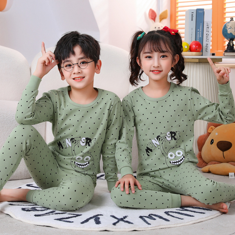 Picture of 2024 Autumn and Winter Children's Round Neck Pure Cotton Home Clothes Pajamas for Boys and Girls Cartoon Autumn Clothes and Autumn Pants Bottoming Underwear Set