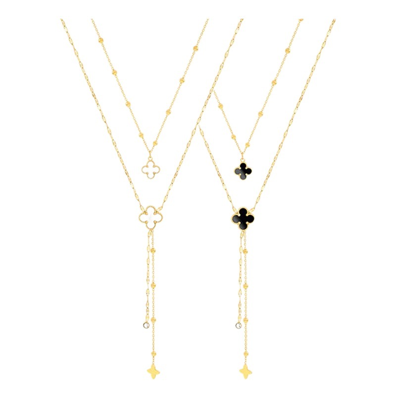 Necklace Women's Four-Leaf Clover Pendant Niche Accessible Luxury High-End New Clavicle Chain Sweater Chain Double-Sided Double-Layer Jewelry Trend
