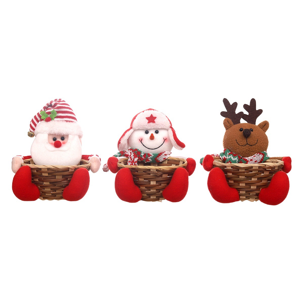 Christmas New Style Decoration Old People Snowman Candy Basket Cartoon Doll Ornaments Bamboo Basket Desktop Holiday Decoration Props