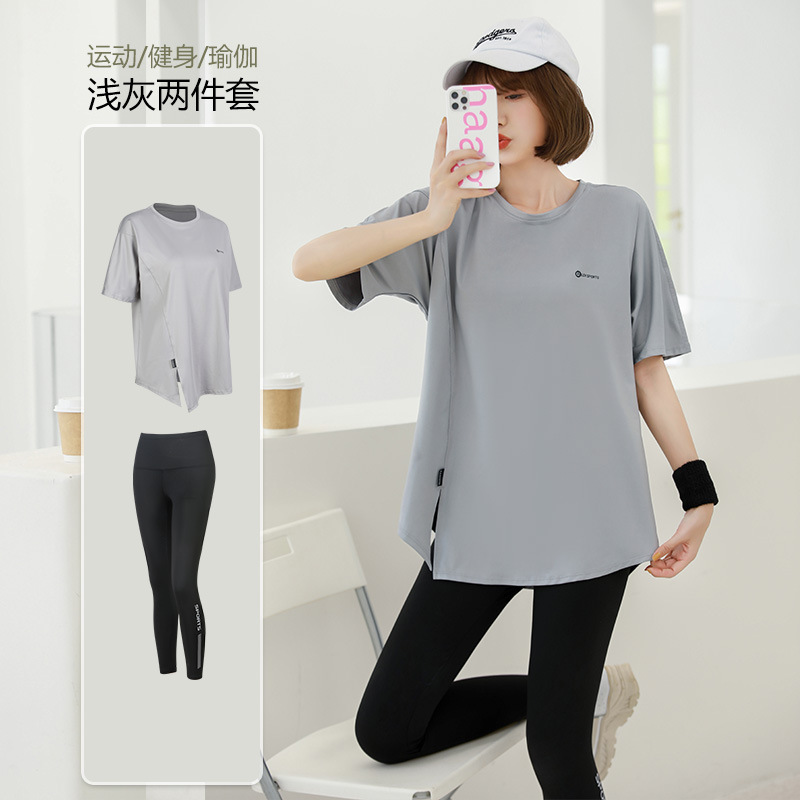 Picture of Running suit Women's Summer Outdoor Morning Running Sports Long-sleeved Three-piece Set Loose plus size Yoga Fitness Suit for Beginners