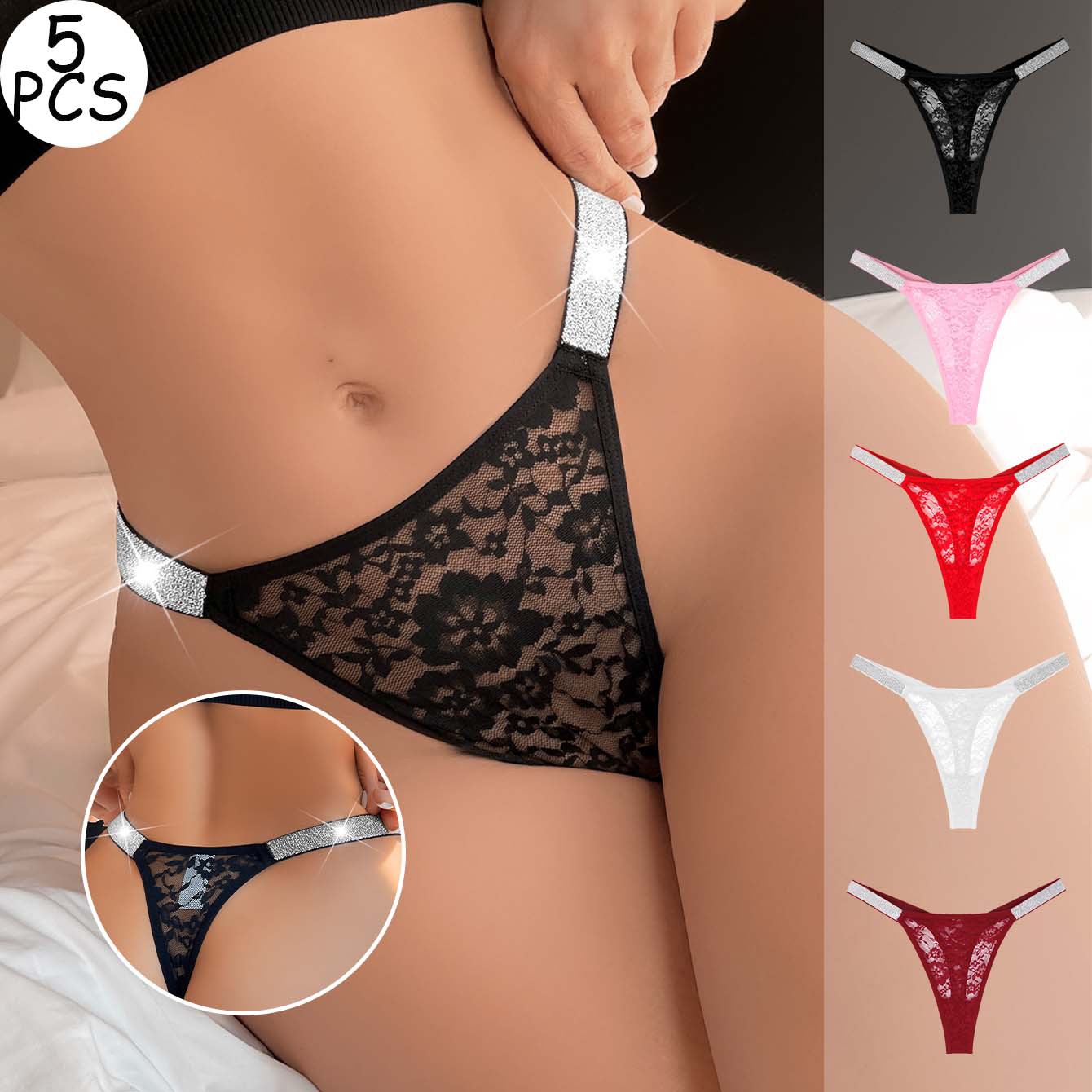 Foreign Trade Special for Sexy Ladies Underwear Lace Knitted Quick-drying One-piece Perspective Thin Belt Low Waist Underwear Women's in stock
