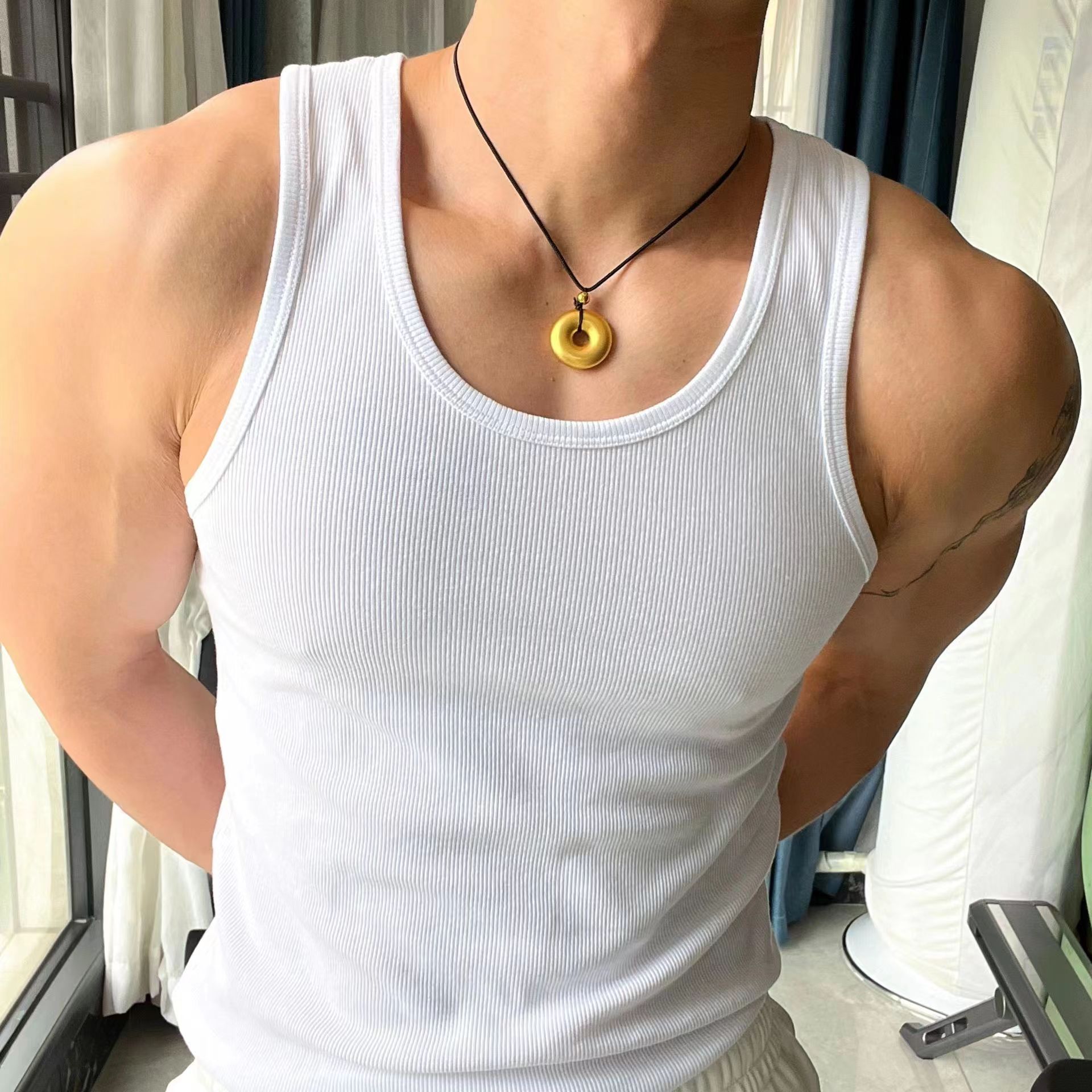New Summer Lightweight Sports Fitness Coarse Thread Bodybuilding Vest Men's Running Training Elastic Slim-fit Sweat Absorbing Breathable