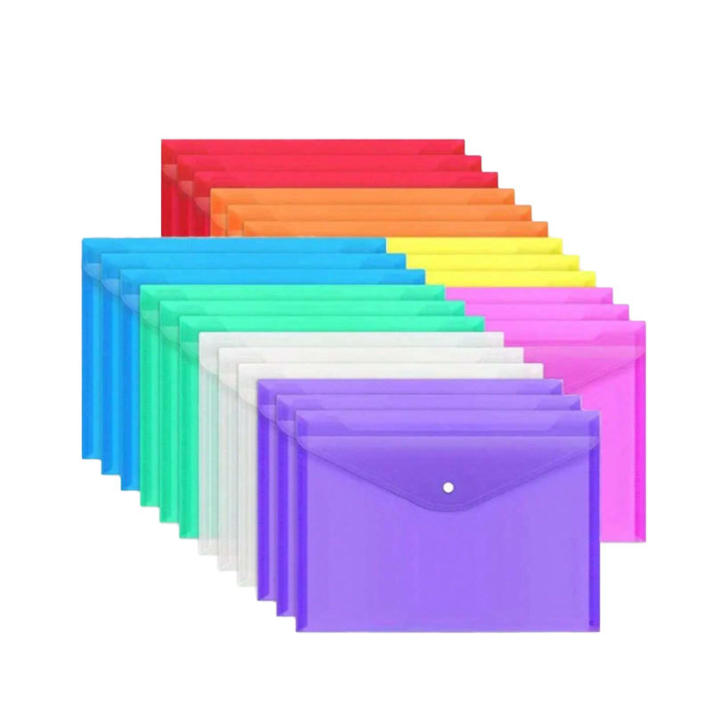 Amazon Specializes in 8-Color Transparent A4 Button File Bags, Student Test Paper Information Storage File Bags Manufacturer Wholesale