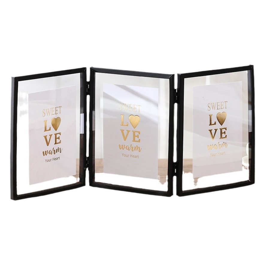 Foldable metal triple photo frame creative golden black photo decorative frame 4-inch 6-inch 7-inch ornaments