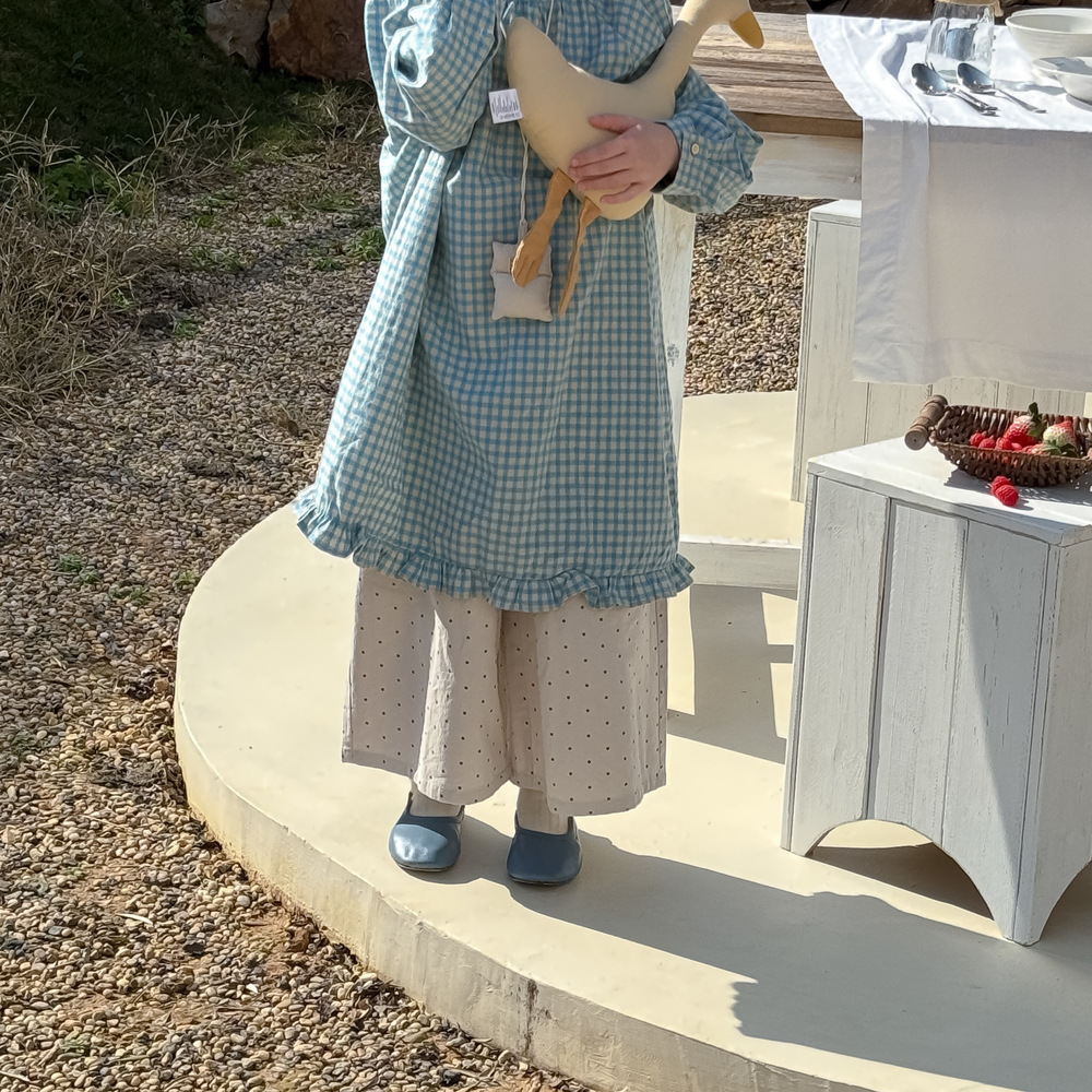 Picture of Children's Skirt 2025 Spring Female Baby Korean Style Lace Plaid Long Skirt Children's Long Sleeve Casual Loose Blouse dress