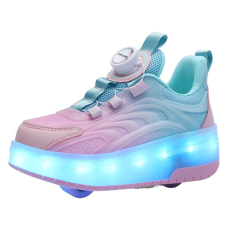 2023 spring and autumn new mesh two-wheeled heloo shoes children luminous charging roller skates deformation roller shoes wholesale