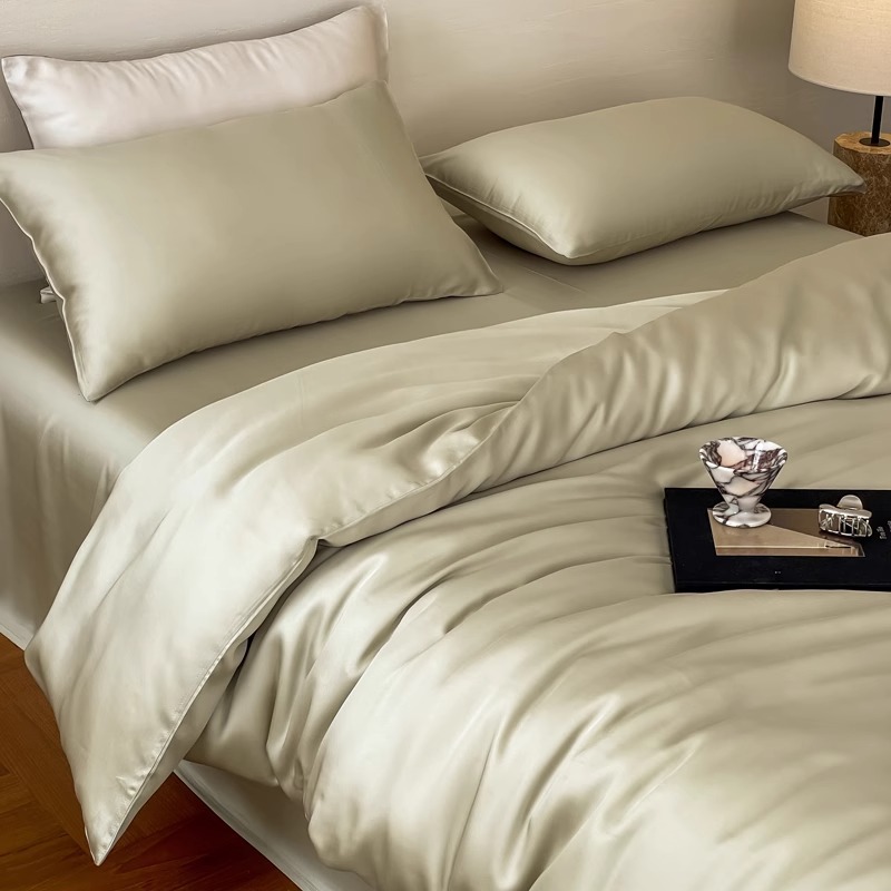 Picture of High-end double-spell Class A Lanjing Tencel four-piece set summer naked sleep cool feeling bed sheet quilt cover solid color Tencel cotton 4