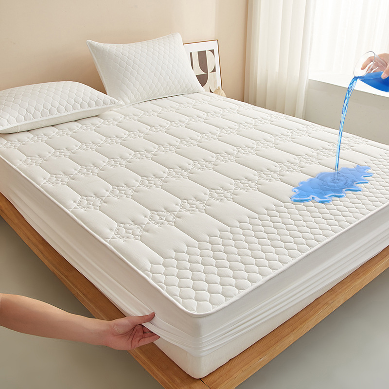 Picture of Class A water-washed cotton-padded waterproof bed hat Simmons mattress anti-slip urine-proof protective cover dust-proof bedspread three-piece set