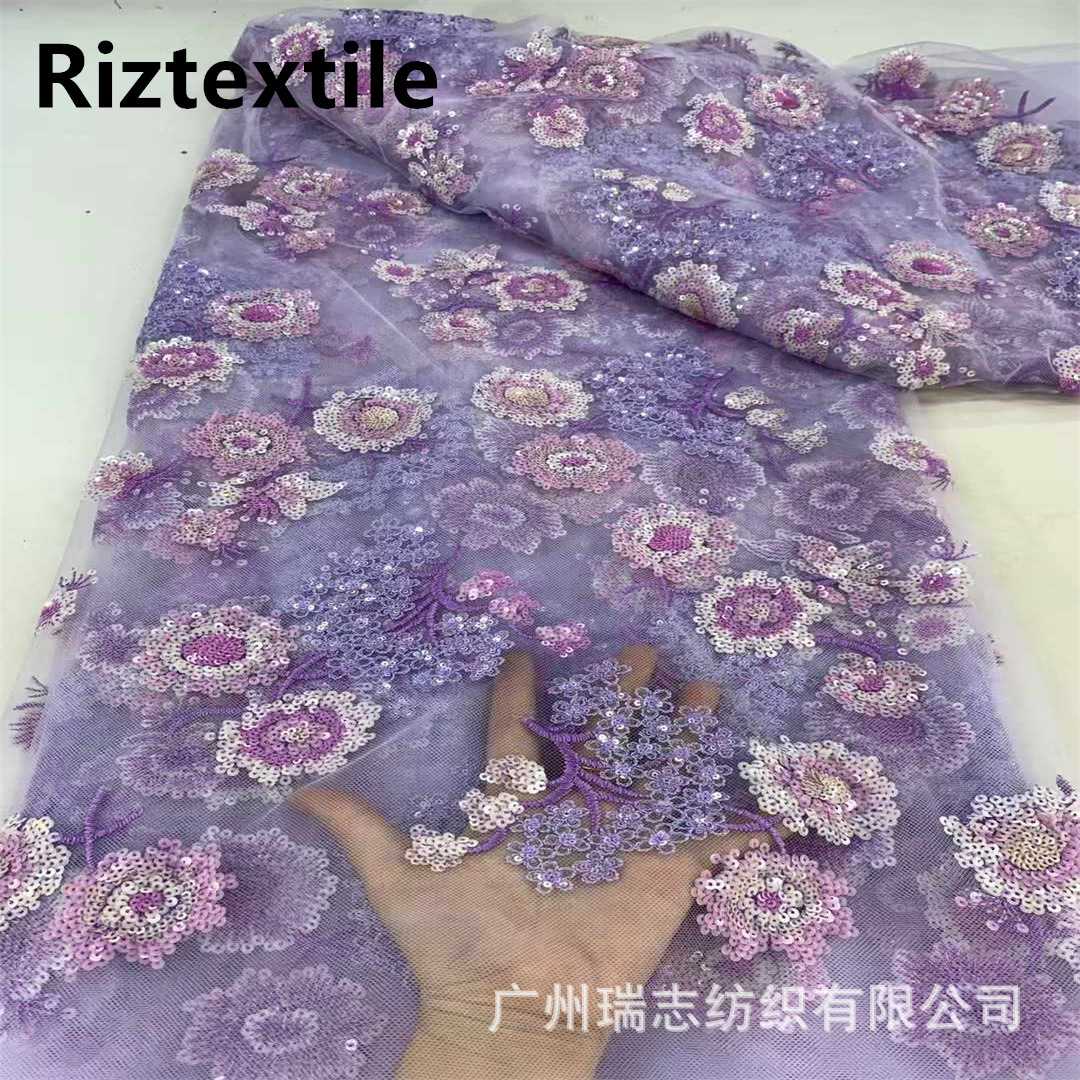 in stock Fine Embroidered Plum Pattern Mesh Lace Fabric Multicolor Laminated Beadle Evening Dress Cheongsam Embroidered Cloth