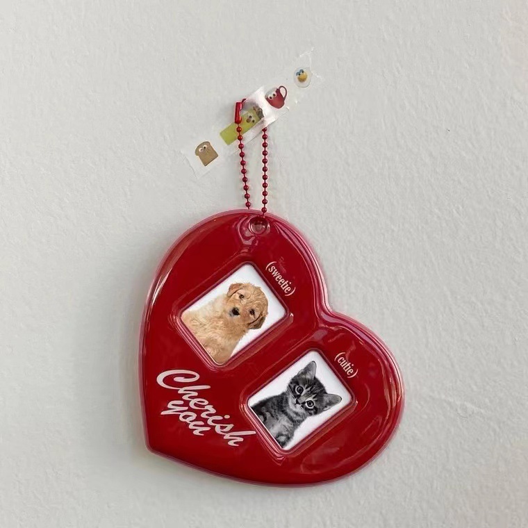 Picture of Ins Red Love ID Card Photo Aidou Big Head Sticker Couple Card Case Pendant Keychain Hanging Chain Decoration