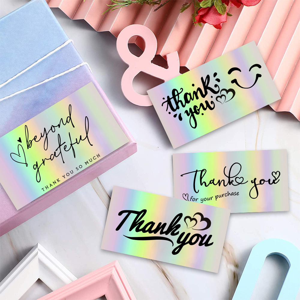 Picture of 50 sheets/pack 9*5cm Laser rainbow thank you card gift packaging thank you card foreign trade cross-border wholesale