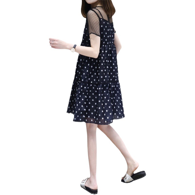 Maternity dress European station skirt 2023 new summer dress plus size loose slimming A- line doll skirt chiffon dress