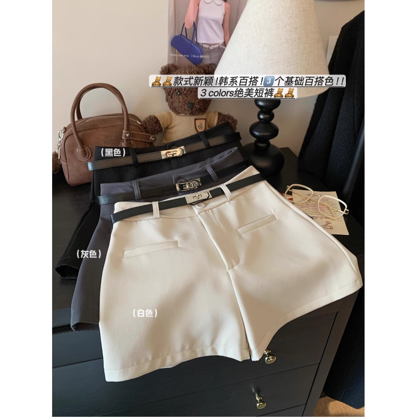 Black Suit Shorts Women's 2025 Spring and Summer New High Waist Slimming Casual Pants A- Shown Wide Leg Pants Trendy