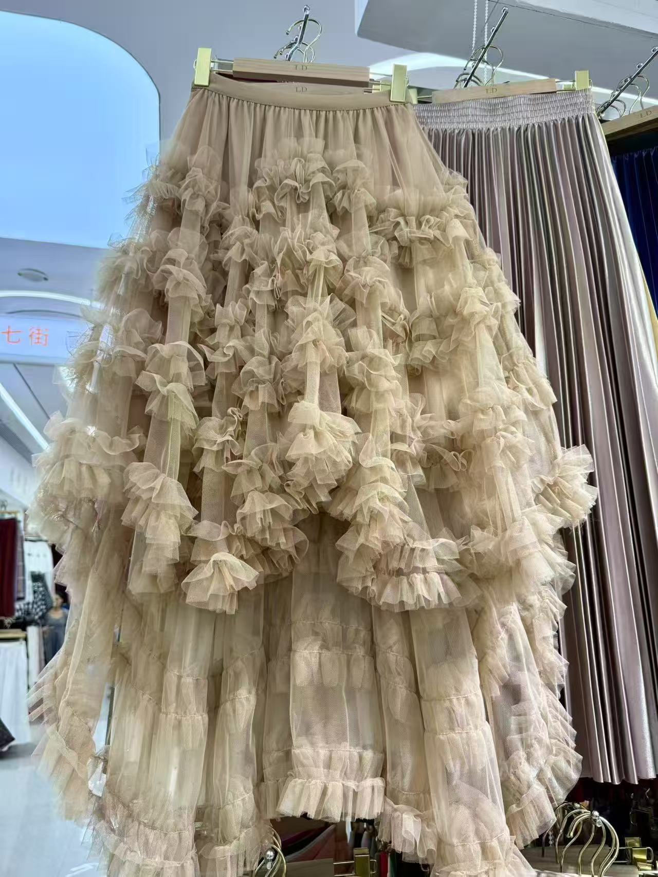 Yarn skirt candy color elastic waist fairy air mesh skirt puffy irregular ruffled cake skirt 1376
