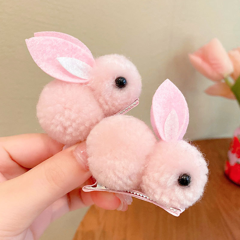 Picture of Children's Hairpin Girl Cute Super Cute Three-dimensional Rabbit Plush Hairpin Girl's Hair Hair Accessories for Autumn and Winter