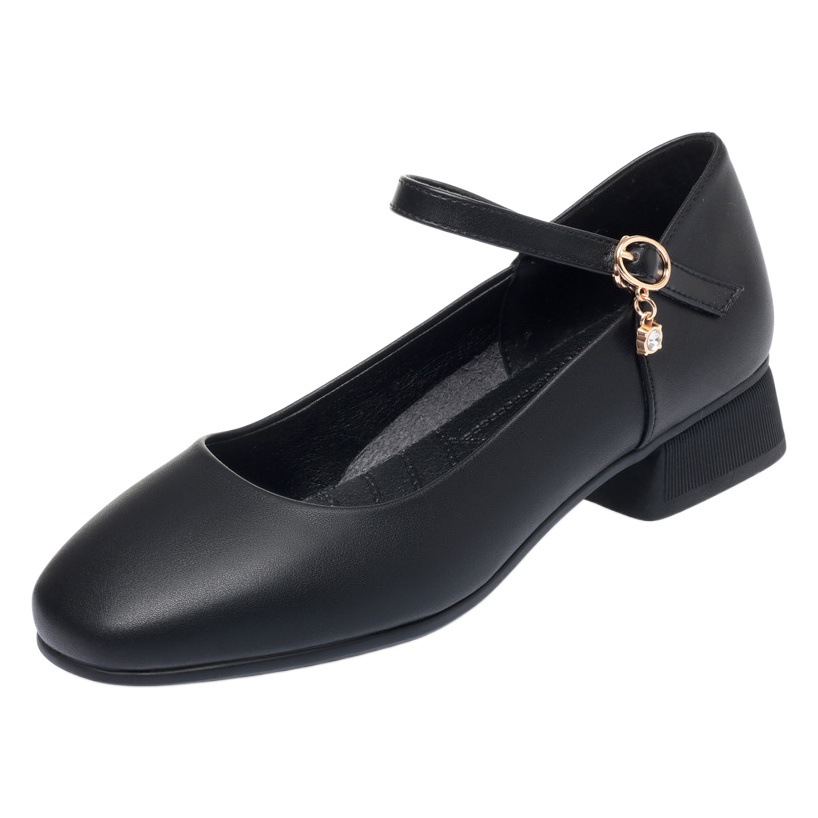 Spring and Autumn New Square Head One-character Buckle Belt Rhinestone Fashion Single-layer Shoes Soft Sole Breathable Not Tired Feet Casual Work Shoes Single-layer Shoes