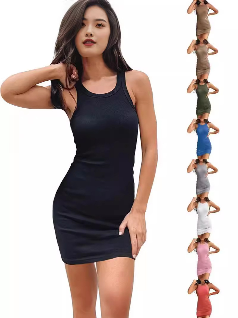 2024 European and American dress New Amazon Foreign Trade Summer Sleeveless Mini Sexy Tight Pit Strip Vest for Women