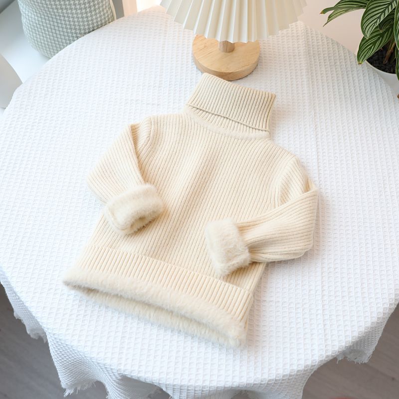 Picture of [in stock boys' one-piece velvet sweater children's semi-turtleneck sweater girls white fleece-lined thickened wool low