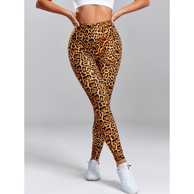 Picture of European and American fashion leopard print digital printing elastic high waist wrinkle slim hip yoga leggings dance pants