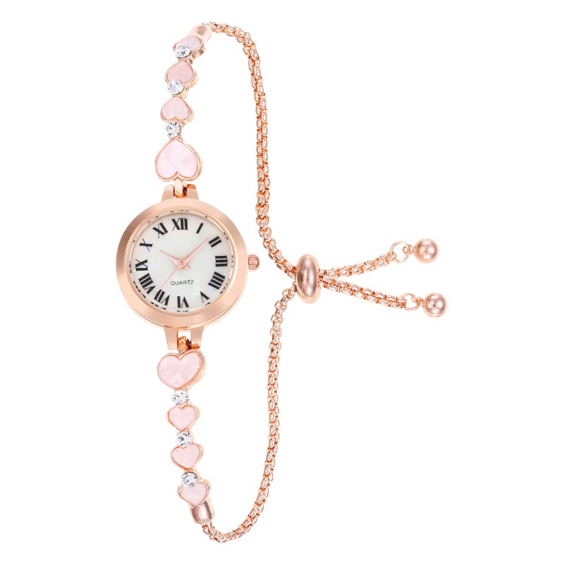 Cross-border girls' watch multiple small love Diamond-embedded ins college style elegant decorative lazy pull-out small bracelet watch