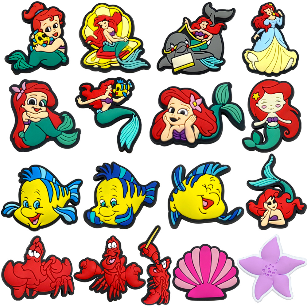 Set of Cute Cartoon Mermaid Series Clogs Shoes Flower Pvc Soft Rubber Garden Shoes DIY Decorative Buckle
