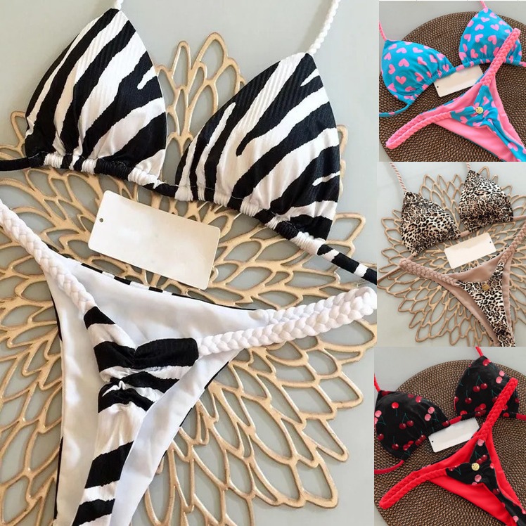 Amazon wish European and American New Sexy Gather Braid Bikini Split Swimsuit Brazil Beach Swimsuit Biki