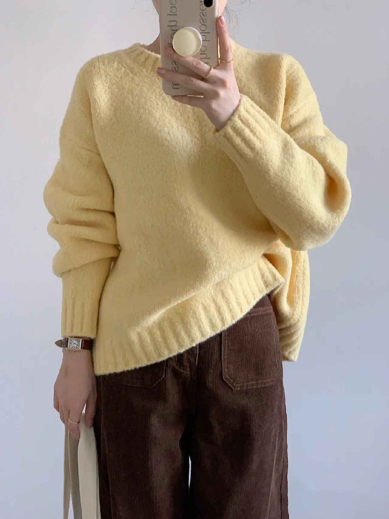 Lazy Yellow Sweater Women's 2024 Autumn and Winter New Loose Casual Soft Short Sweater Long-sleeved Top