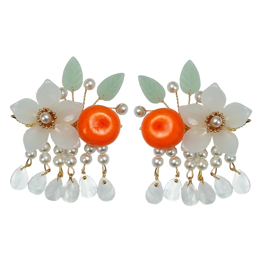 Girl's Hanfu headdress ancient style tassel step shake hairpin girl's ancient costume accessories Chinese style cute orange hair accessories