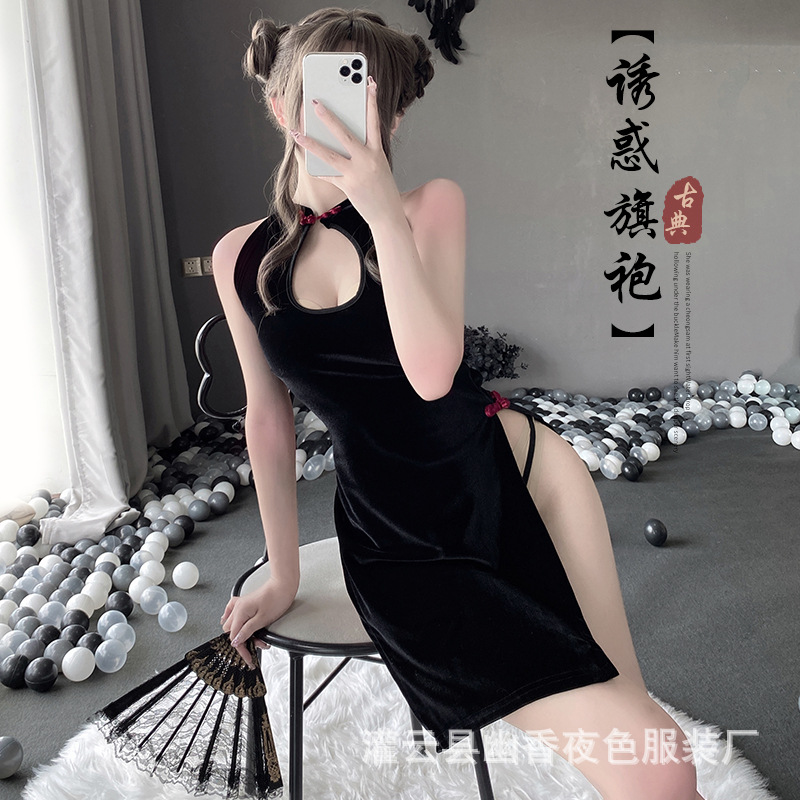 Lin Lin Ting Sexy Lingerie Sexy Hot High Slit Cheongsam Cut Out Strap Temptation Uniform Sexy Suit 2295