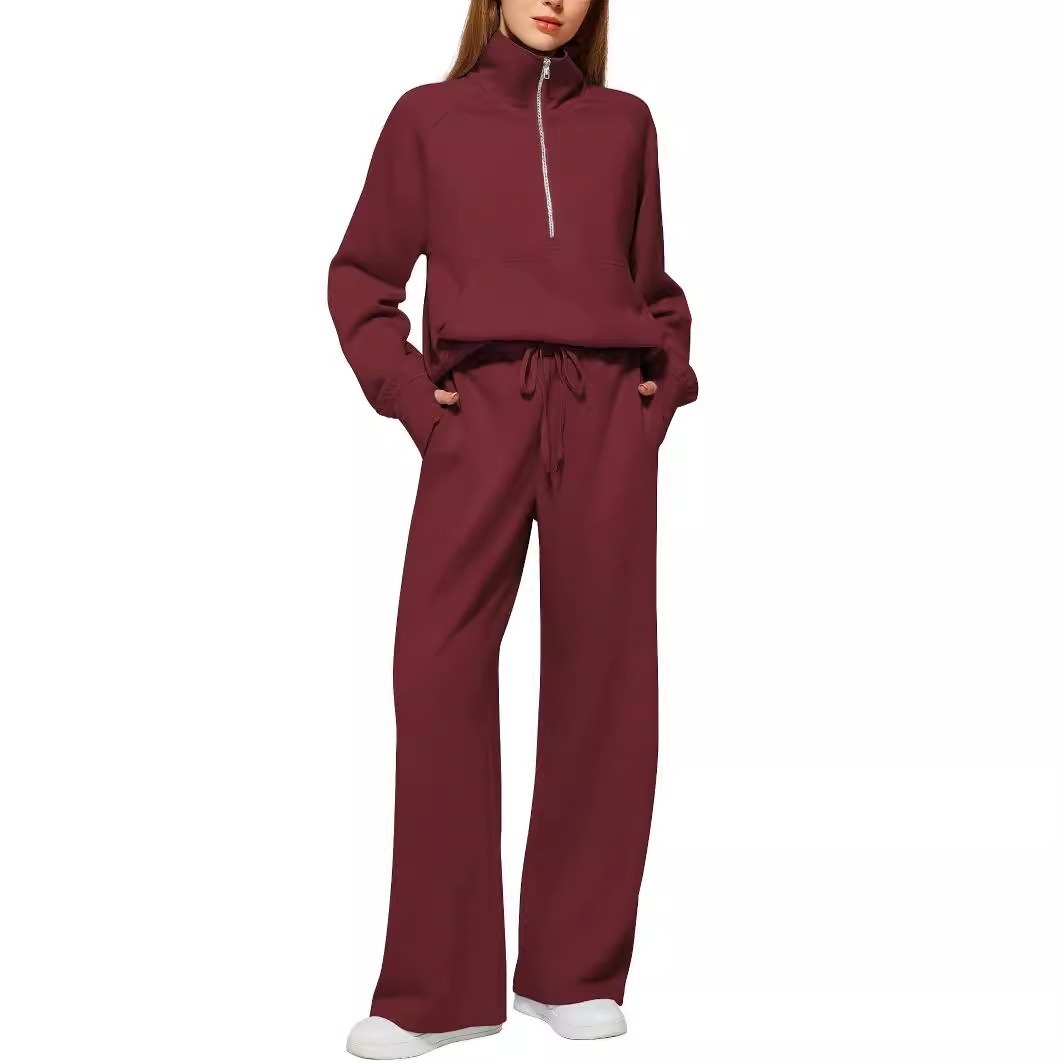 Picture of 2025 European and American Amazon European and American Style Two-Piece Oversized Half-Zip Sweatshirt Wide-Leg Sweatpants Casual Set