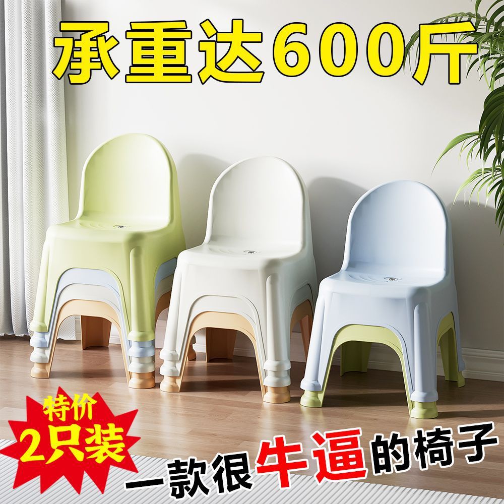 Picture of (2 pcs) plastic chair thickened new children's kindergarten backrest chair stool home dining chair