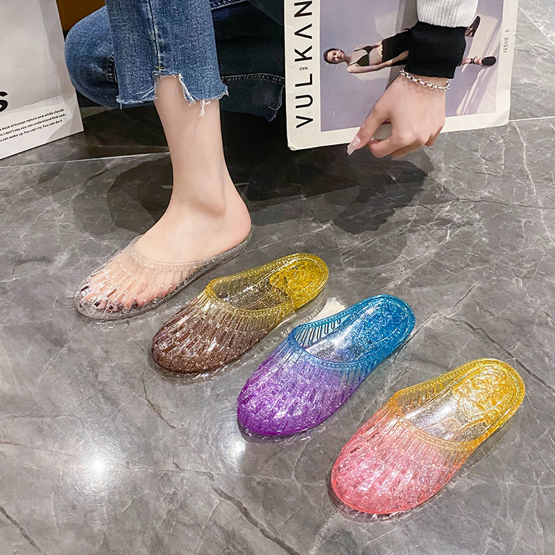 Cross-border crystal transparent all-match closed toe slippers women's outer wear non-slip soft Internet celebrity new bathroom new sandals