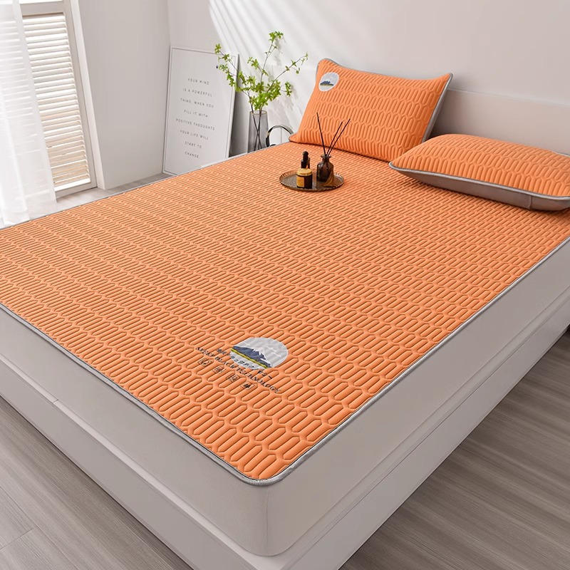 Picture of New Summer Ice Silk Latex Mat Three-Piece Set of Fitted Sheets Foldableing Dormitory Student Single Machine Washable Mat