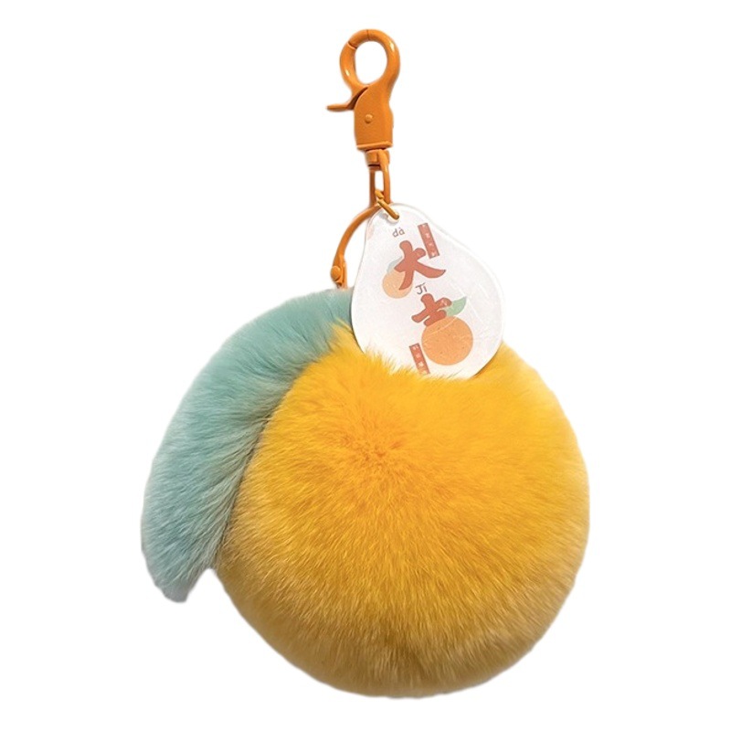 [Good Luck] Real Fur Rex Rabbit Fur Orange Car Keychain Pendant Plush Schoolbag Bag Hanging Gift