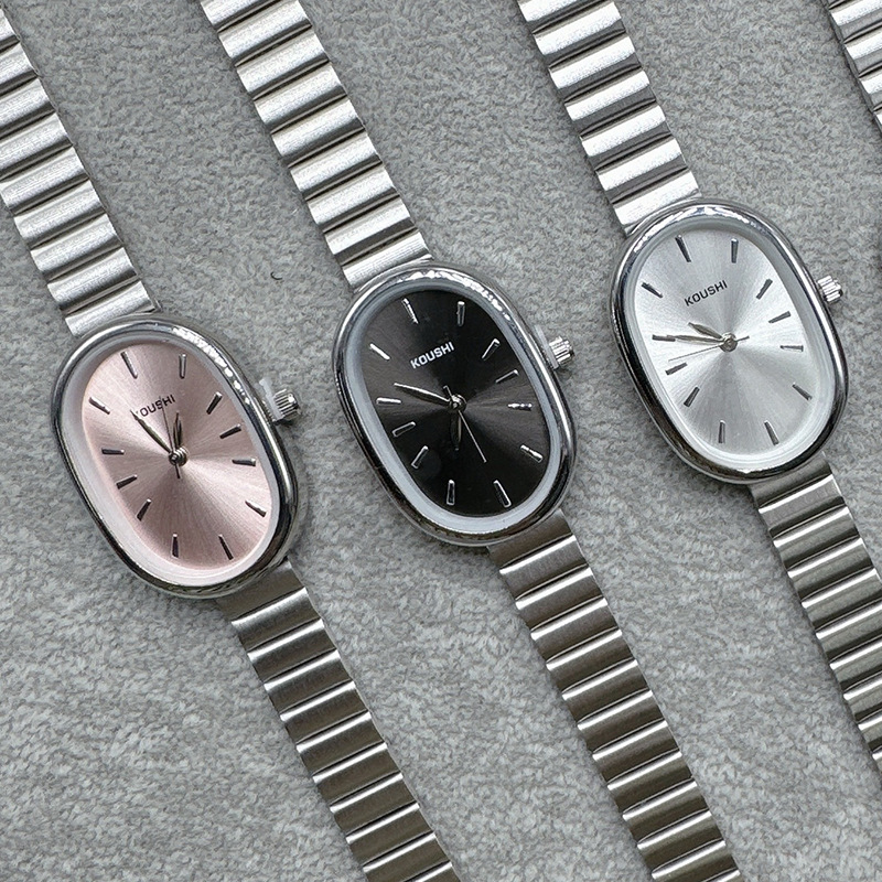 KOUSHI Foreign Trade Watch Wholesale Oval Bamboo Band Women's Watch Hot Selling silver Quartz Watch Steel Band Women's Watch