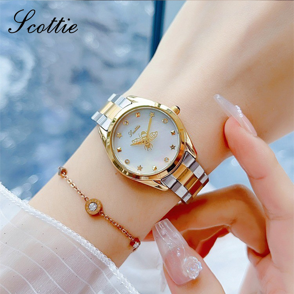 Picture of Shi Gaudi scottie New Fashion Steel Band Women's Watch Personalized Bee Second Hand Colorful Fritillary Face Watch
