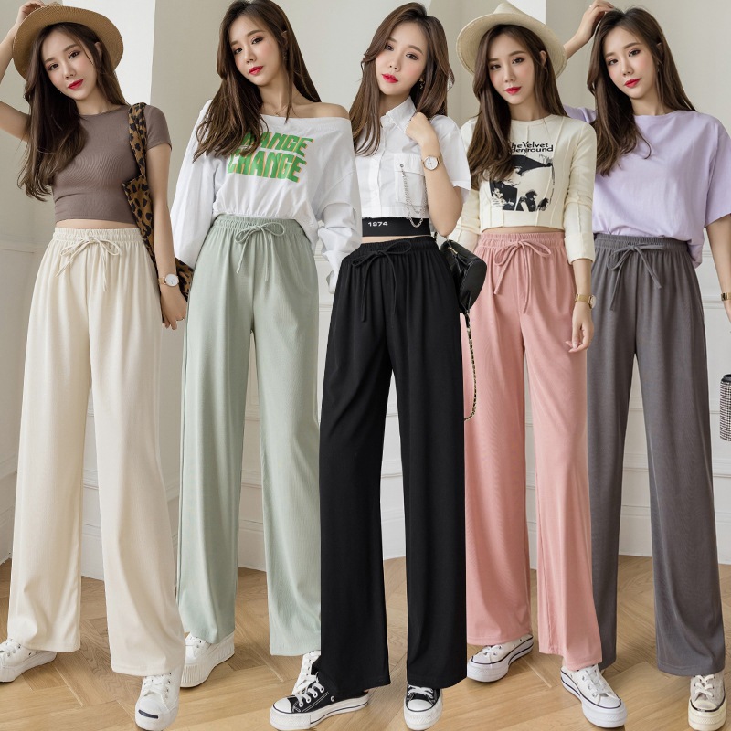 2023 New Ice Silk Wide-leg Pants Women's Spring and Summer High Waist Draping Loose Straight Casual Pants Slimming All-match Floorless Pants