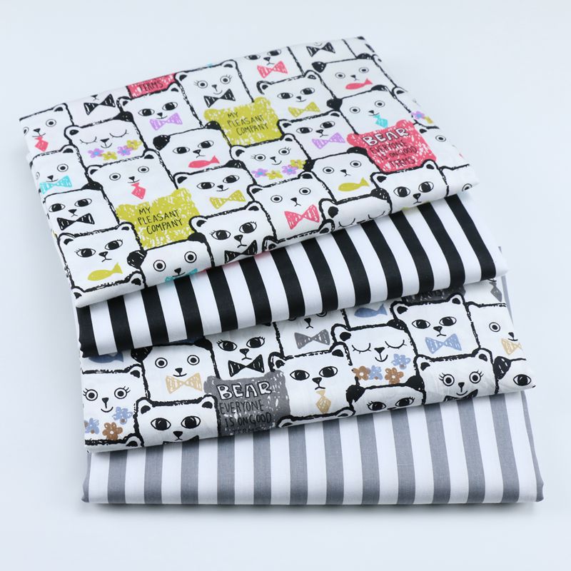 Cartoon Cat Stripe Printed Fabric Wholesale Baby Bag Quilt Cover Pure Cotton Fabric Kindergarten Bedding Fabric