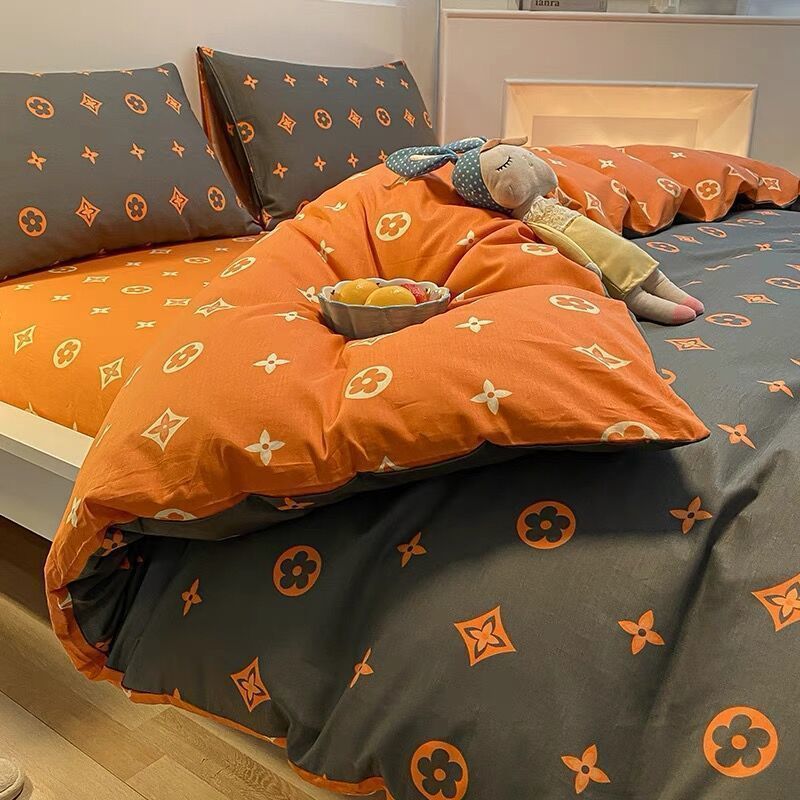 Picture of Four Seasons Washed Cotton ins Quilt Cover Four-piece Set Student Dormitory Bed Sheet Double Three-piece Set Quilt Cover Bedding