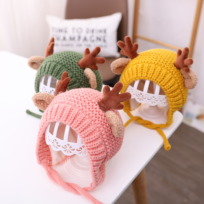 Picture of Small antlers Garry cloth baby knitted hat Autumn New Baby wool cap warm baby cap MZ9789