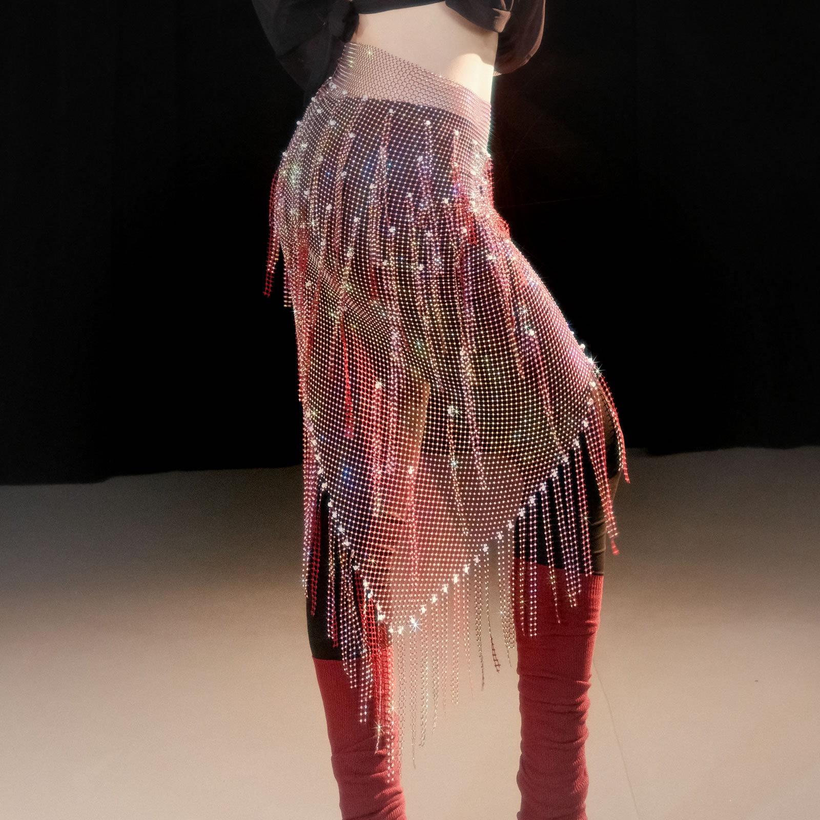 Picture of Dancer Handmade Flash Diamond Hip Towel Belly Dance Tassel Waist Chain Multi-layer Hot Diamond Dance Accessories Fart Curtain Y1028