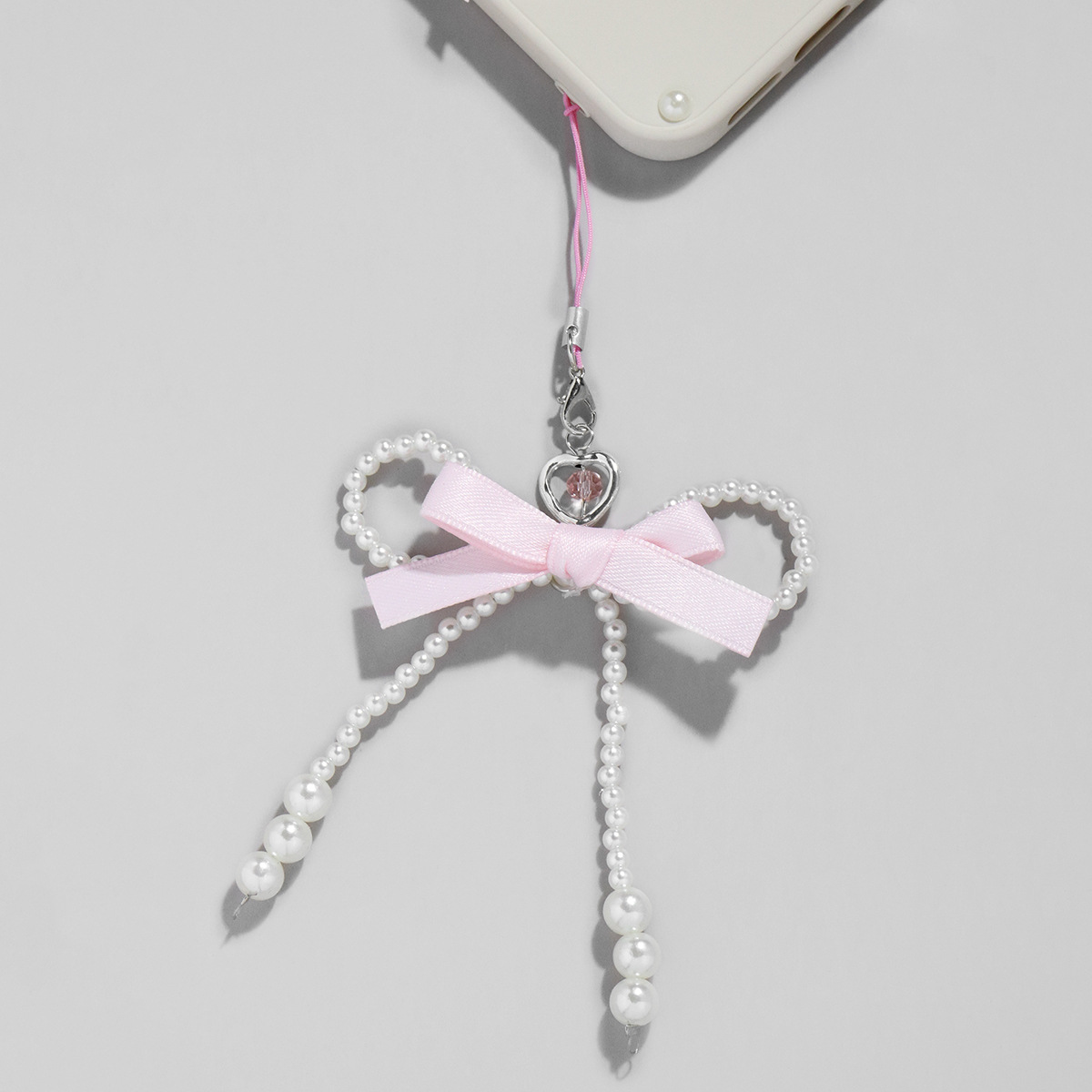 Cross-border Explosions Simple Sweet All-match Imitation Pearl Pink Ribbon Bow Love Phone Hanging Accessories Bag Pendant
