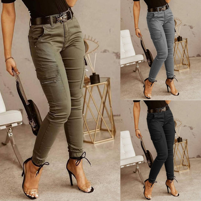 Amazon new overalls cross-border European and American women's clothing toe low waist button solid color pocket tights