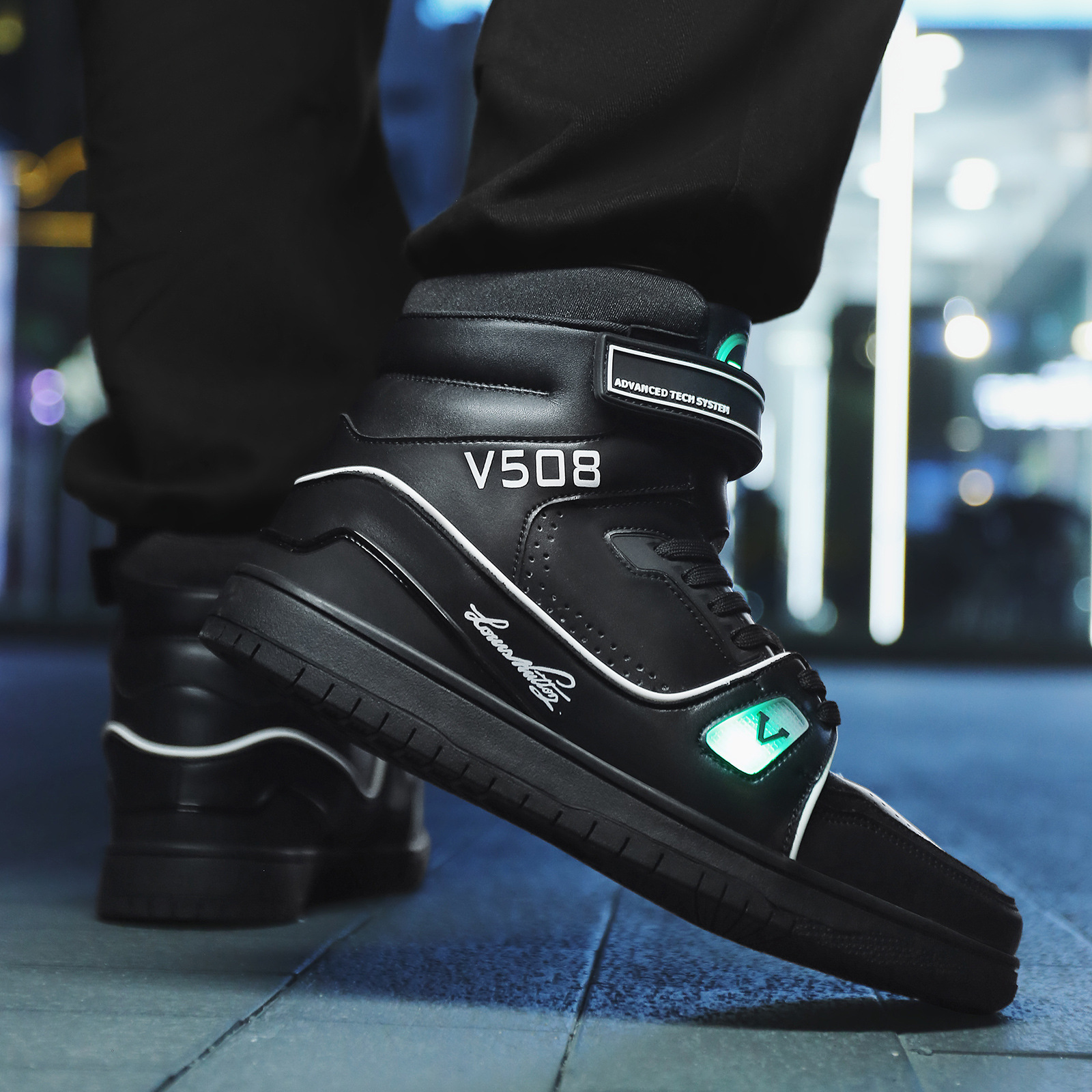 Picture of New Summer and Autumn High Top Basketball Shoes LED Charging Lovers Light Shoes Outdoor Sports Running Shoes Women Martin Boots