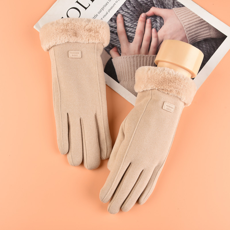Women's Touch Screen Gloves Cute Winter Warm Velvet Motorcycle Riding Student Riding Suede Gloves for Men