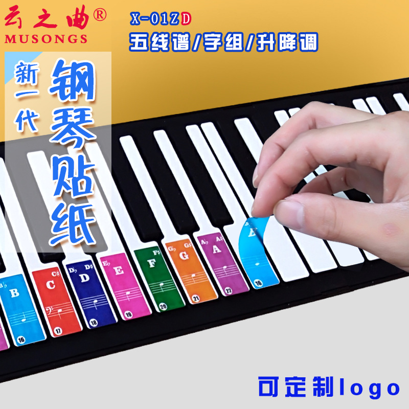 7 Color letter Children's Music Key scale sticker is suitable for 37 key/49 key/61 key/88 key electronic organ