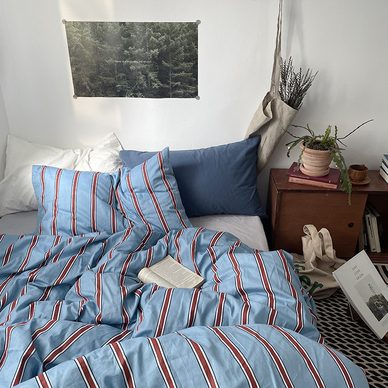 Picture of Small fresh pastoral style cotton bed four-piece set cotton bed sheet quilt cover quilt cover bed hat dormitory three-piece set