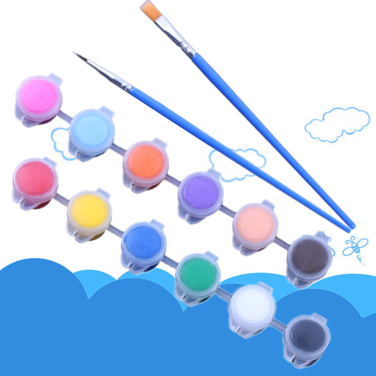 Picture of 3ml 6-piece 12-color acrylic plastic box plastic brush acrylic paint set gypsum watercolor painting